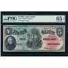 Image 1 : 1869 $5 Rainbow Woodchopper Legal Tender Note PMG 65EPQ