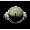 Image 2 : Tahitian Pearl and Diamond Ring - 14KT White Gold