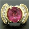 Image 2 : 18K Yellow Gold 6.54 ctw Oval Pink Tourmaline & Round Diamond Cocktail Ring