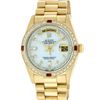 Image 2 : Rolex Mens 18K Yellow Gold MOP String Diamond & Ruby Quickset President Wristwat