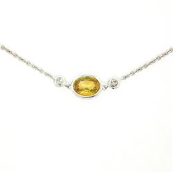 18K White Gold 18  1.25 ctw GIA Yellow Sapphire & Diamond Pendant Necklace