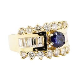 2.88 ctw Blue Sapphire And Diamond Ring - 14KT Yellow Gold