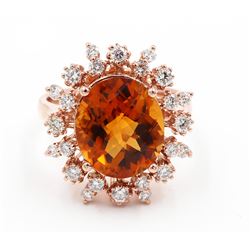 6.21 Carat Oval Cut Madeira Citrine Diamond Engagement Ring in 14k Rose Gold