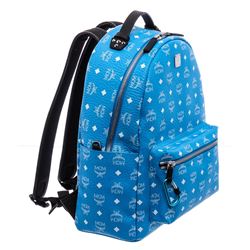 MCM Blue White Visetos Leather Medium Stark Backpack