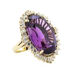 43.00 ctw Amethyst And Diamond Ring - 10KT Yellow Gold