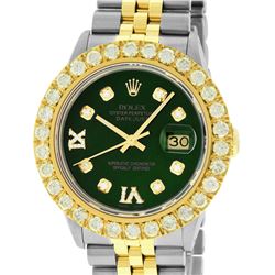 Rolex Mens 2 Tone Green VS 4 ctw Beadset Diamond Datejust Wristwatch with Rolex