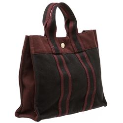 Hermes Burgundy Canvas Sac Fourre PM Tote Bag