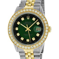 Rolex Mens 2 Tone 18K Green Vignette 2.5 ctw Diamond Datejust Wristwatch With Ro