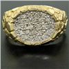 Image 8 : NEW Mens 14K Two Tone Gold Nugget Texture .60 ctw Oval Round Diamond Cluster Rin