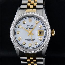 Rolex Mens 2 Tone 14K Mother Of Pearl Diamond 36MM Datejust Wristwatch