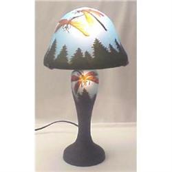 Galle' Cameo Art Glass Lamp Aqua Dragon Flies #841577