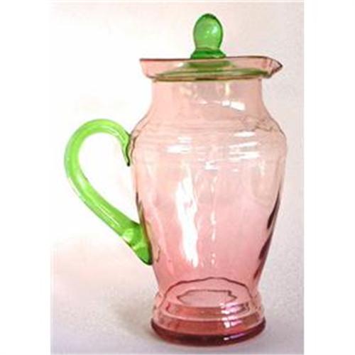 Pink Green Elegant Depression Glass Pitcher 842202