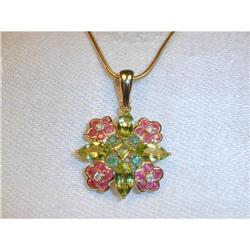 Estate 14K YG Emerald Ruby Diamond Pendant #861948