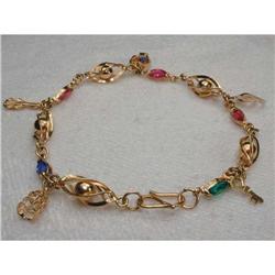 Estate 14K Ruby Sapphire Emerald Charm Bracelet #861952