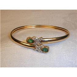 Rare Estate 14K YG Gold Emerald Diamond Bangle #861953