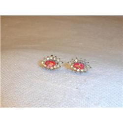 Estate 14K YG Marquise Ruby Diamond Earrings #861963