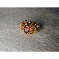 Estate 18K YG Gold Garnet Handmade Woven Ring #861966