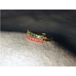 Estate 14K YG Gold Emerald Ruby Stacking Ring #861976