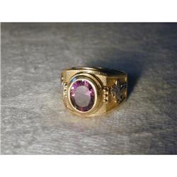Estate 14K Two-Tone Amethyst Mens Horse Ring #861980