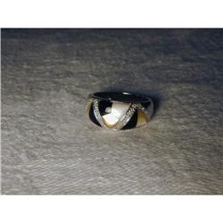 Rare 14K WG Gold Onyx Mobe Pearl Diamond Band #861989