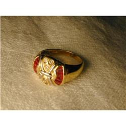 Estate 14K YG Gold Designer Diamond Ruby Ring #861998