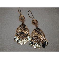 Estate 14K Pink Gold Filigree Hanging Earrings #862037