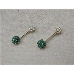 Estate 14K WG Emerald Diamond Drop Earrings #862043