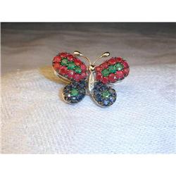 14K WG Ruby Emerald Sapphire Butterfly Brooch #862048