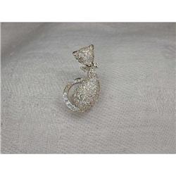 Stunning 14K WG White Gold Diamond Cat Brooch #862051