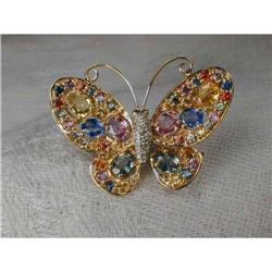 14K YG Multi Sapphire Diamond Butterfly Brooch #862053