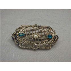 Victorian Estate 14K WG Diamond Emerald Brooch #862056