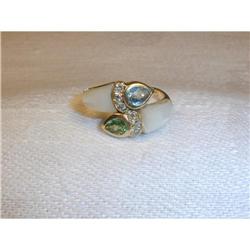 Estate 14K YG Diamond Peridot Blue Topaz Ring #862063