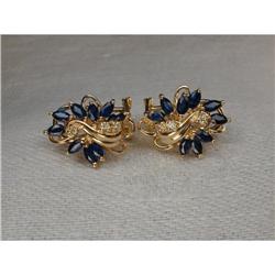 Estate 14K YG Gold Sapphire Diamond Earrings #862069