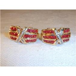 Estate 14K YG Gold Ruby Diamond Earrings #862070