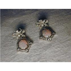 Estate 18K WG Filigree Opal Diamond Earrings #862072