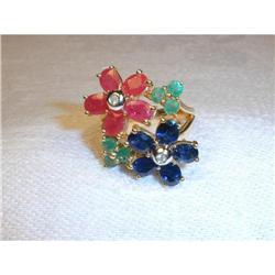 Estate 14K YG Emerald Sapphire Diamond Ring #862074