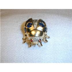 Estate 14K YG Gold Sapphire Diamond Ruby Brooch #862075