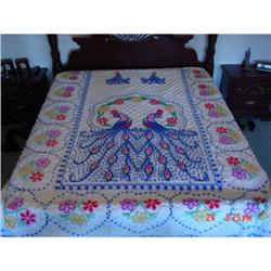 Chenille Blue Peacock 92"x102" Double Bedspread #862630