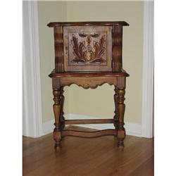 Victorian Carved Oak/Walnut Humidor Copper #870568