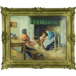 E Linnenba - Family Scene -Oil On canvas #870594
