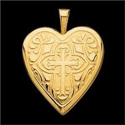 14k GOLD HEART LOCKET w CROSS  #870902