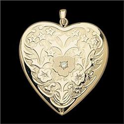 14k GOLD  HEART LOCKET w DIAMOND #870910
