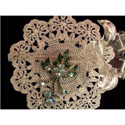 LARGE RHINESTONE BROACH LIGHT TO DARK GREEN #871635