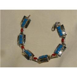 Lapis & Coral Sterling Bracelet by:C.Benally #871641