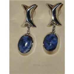 Blue Lapis & Sterling X Earrings,Mexico,SIGNED #871642