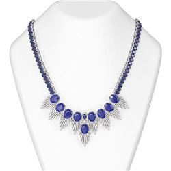 88.87 ctw Sapphire & Diamond Necklace 18K White Gold