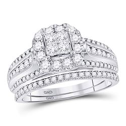 14kt White Gold Princess Diamond Bridal Wedding Engagement Ring Band Set 1.00 Cttw