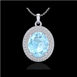 4 ctw Aquamarine & Micro Pave VS/SI Diamond Necklace 18K White Gold