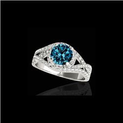 1.5 ctw SI Certified Fancy Blue Diamond Solitaire Halo Ring 10K White Gold