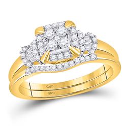10kt Yellow Gold Round Diamond Square Bridal Wedding Engagement Ring Band Set 3/8 Cttw